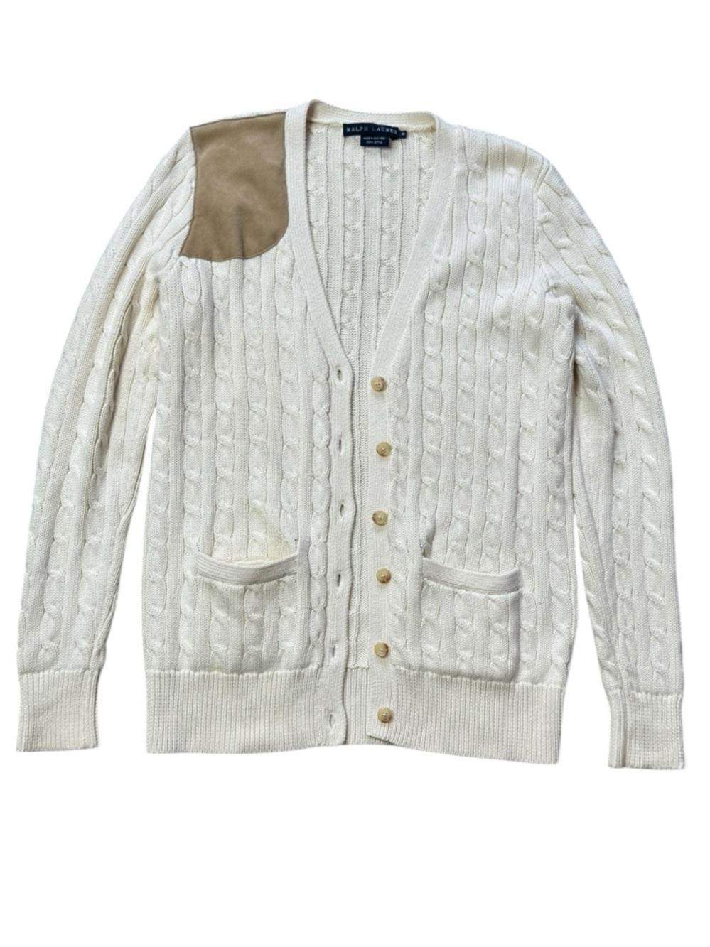 Ralph Lauren Cable Knit Shoulder Patch Cardigan size M - Picture 3 of 9